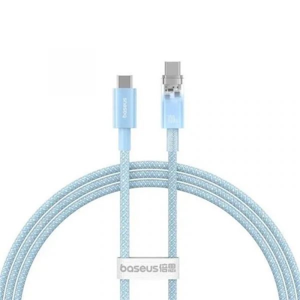 کابل شارژر Baseus سری Explorer مدل Fast Charging Cable With Smart Temperature Control Type-C to Type-C ظرفیت 5 آمپر طول 1m - آبی