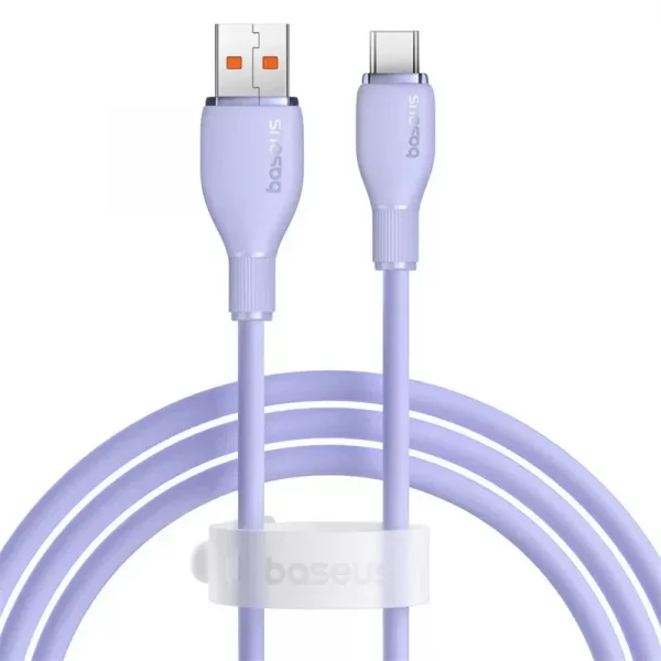 کابل شارژر Baseus سری Pudding مدل Fast Charging Cable USB to Type-C ظرفیت 6 آمپر طول 1.2m - بنفش