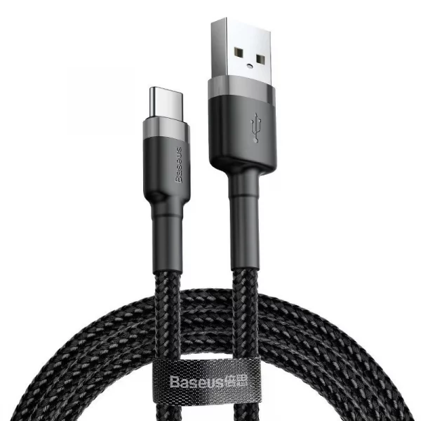 کابل شارژر Baseus سری Cafule مدل Fast Charging Cable USB to Type-C ظرفیت 2 آمپر طول 2m - مشکی + خاکستری