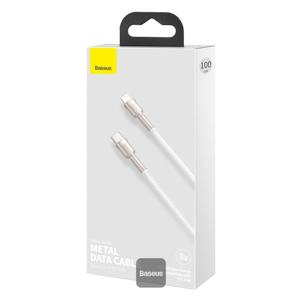 کابل شارژر 20 وات Baseus سری Cafule مدل Metal Data Cable Type-C  to Lightning طول 1m