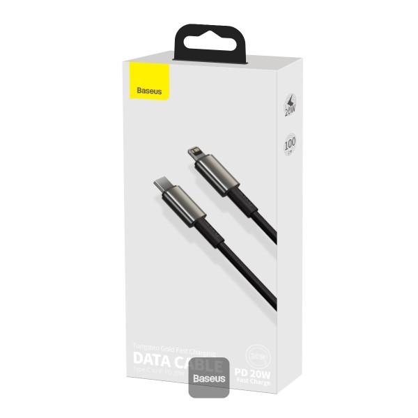 کابل شارژر 20 وات Baseus مدل Tungsten Gold Data Cable Type-C to Lightning طول 1m